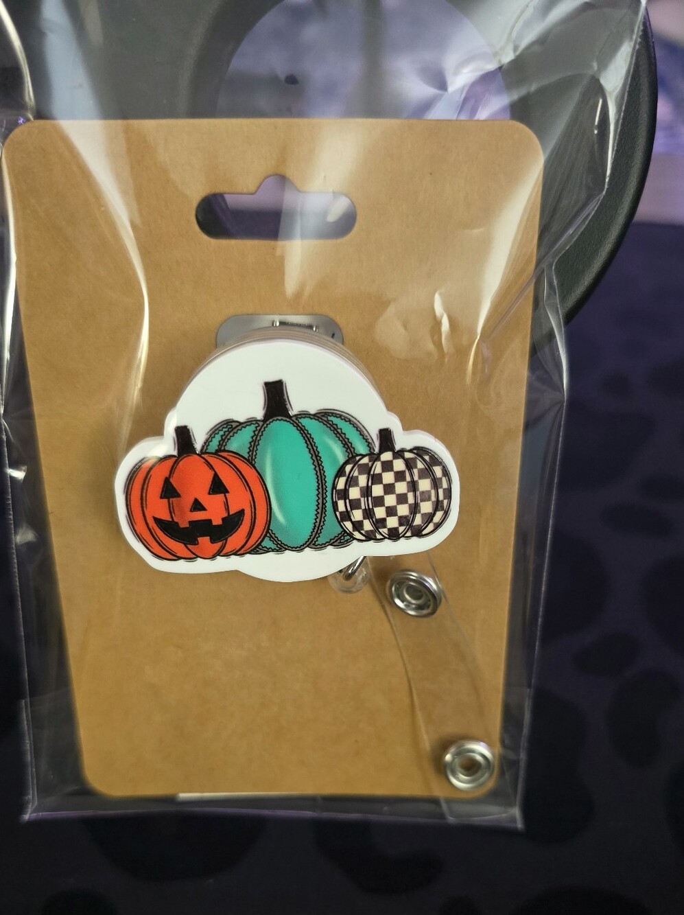 Halloween Pumpkin Novelty Badge Reel - Retractable ID Holder